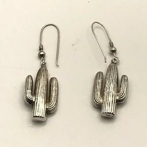 Vintage Sterling Silver CACTUS 925 Hook Dangle Southwest Earrings